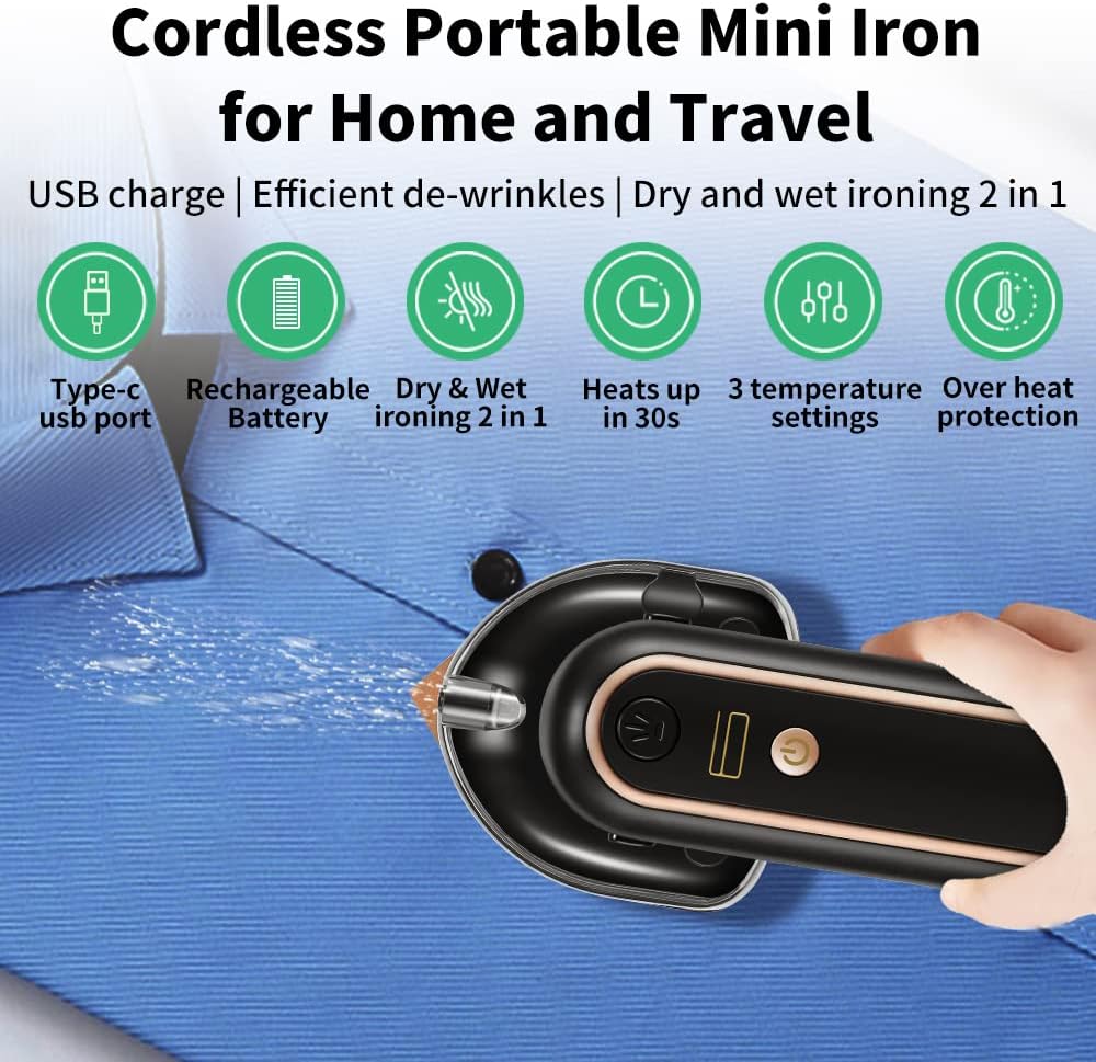 Cordless Mini Iron for Clothes Rechargeable 