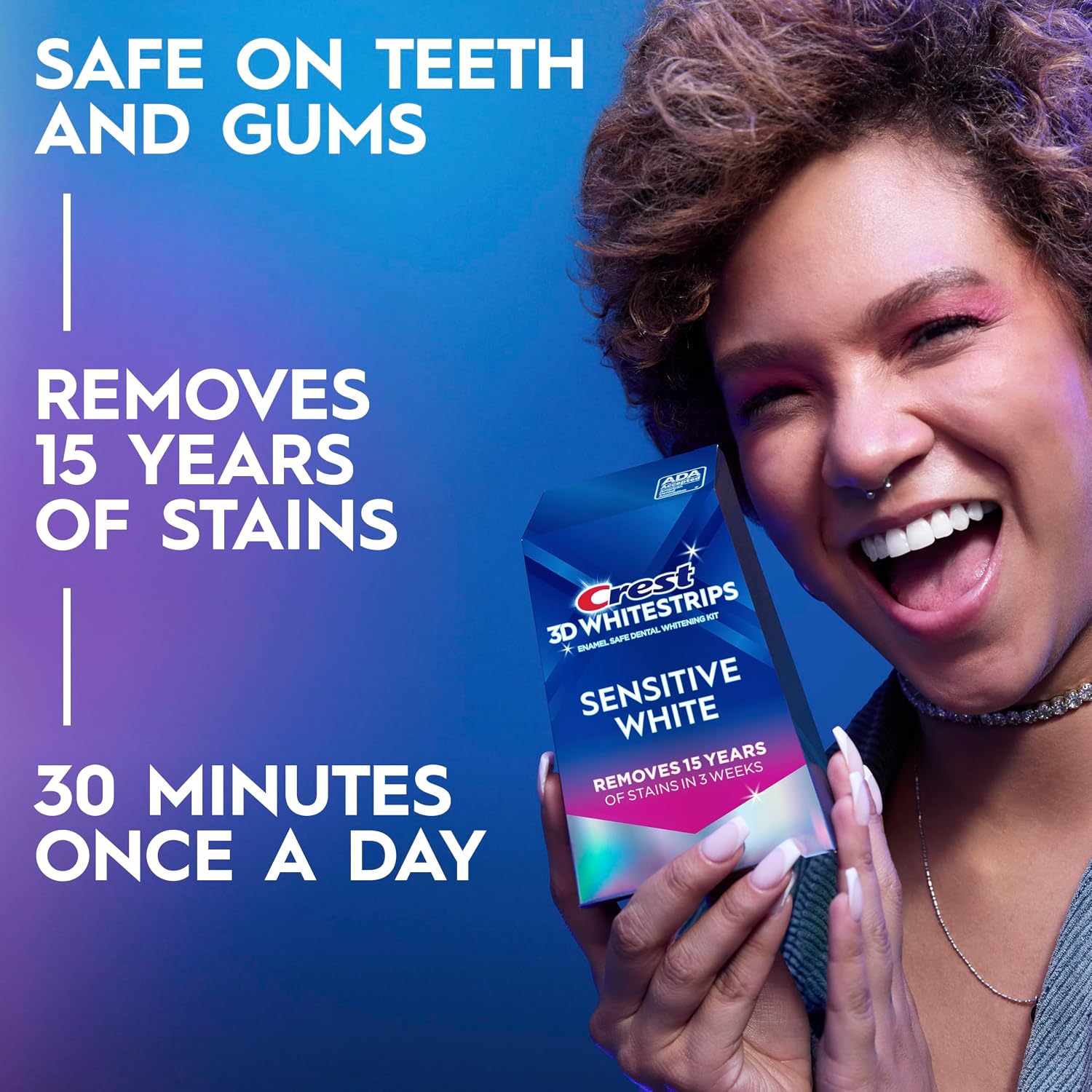 3Dwhitestrips Sensitive White At-Home Teeth Whitening Kit, 18 Treatments, Gently Removes 15 Years of Stains
