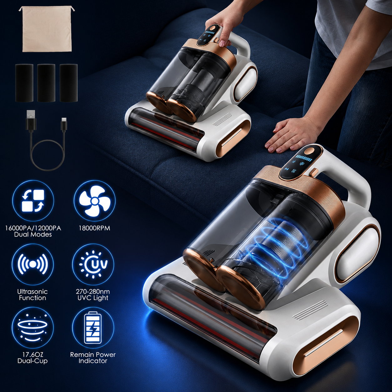 Mattress Vacuum Cleaner With Ultrasonic And UVC Light